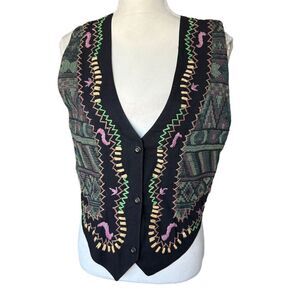 Women's M Black Embroidered Vest Steampunk Victorian Goth